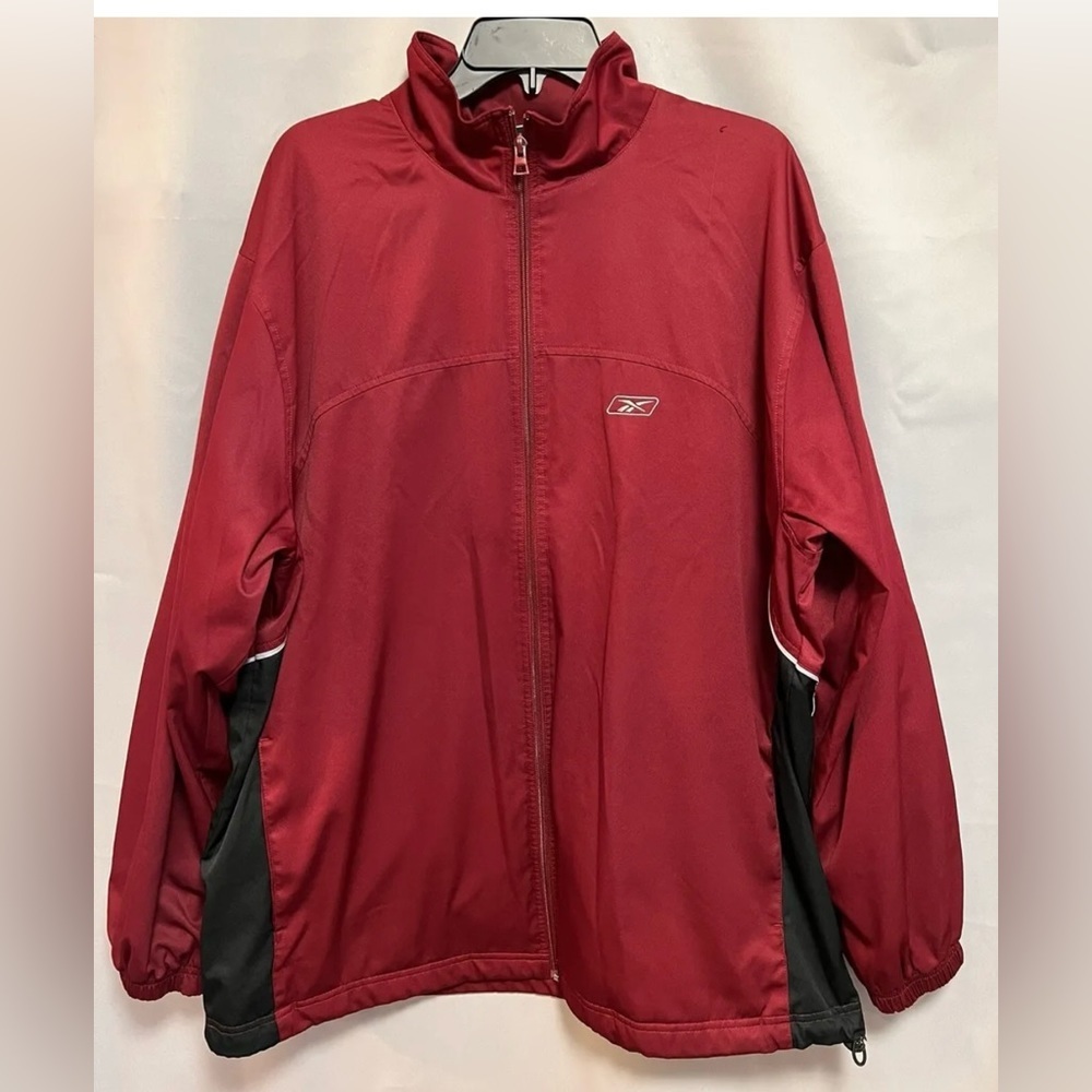 Vintage Reebok Jacket Men 2XL Red Black Full Zip Windbreaker‎ Track Coat Warm Up